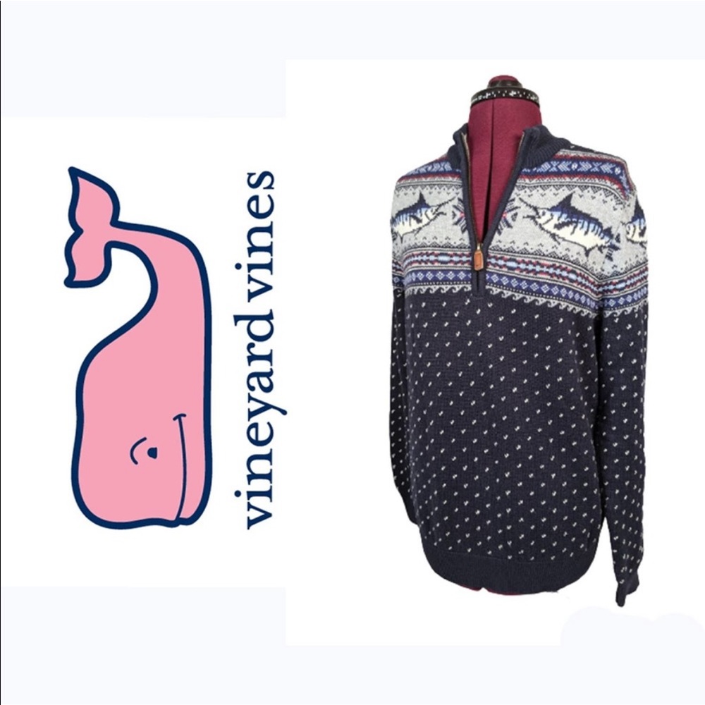 Vineyard Vines swordfish / marlin wool sweater boys XL